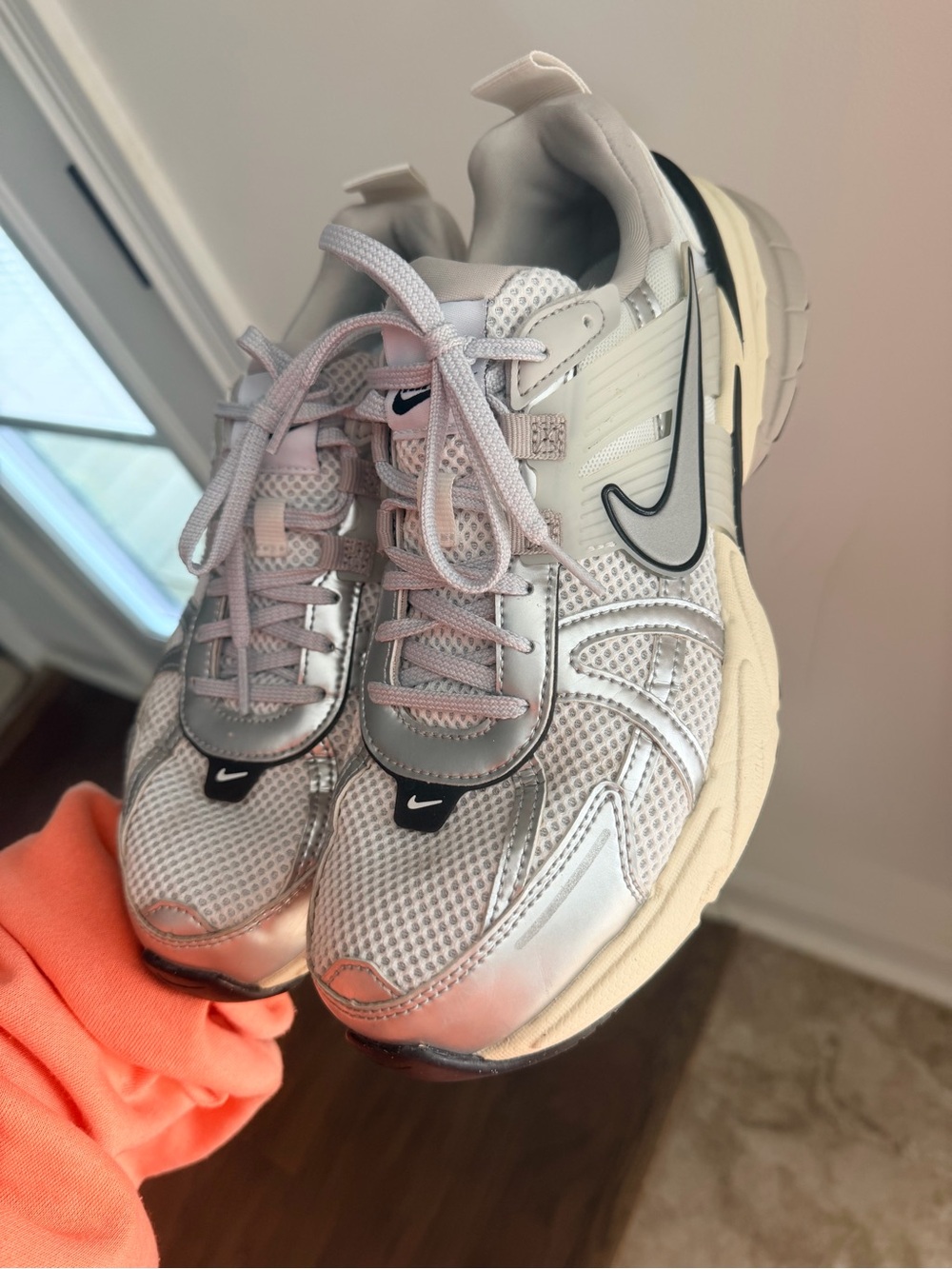 Nike Women's Silver and Black Mesh Running Sneakers